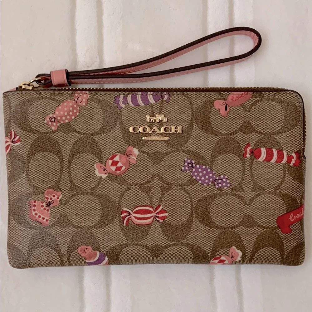 Large Corner Zip Wristlet In Signature Canvas With Candy Print